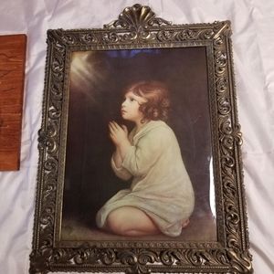 Antique "Infant Samuel" print/lithograph in a beautiful scrolled brass frame.